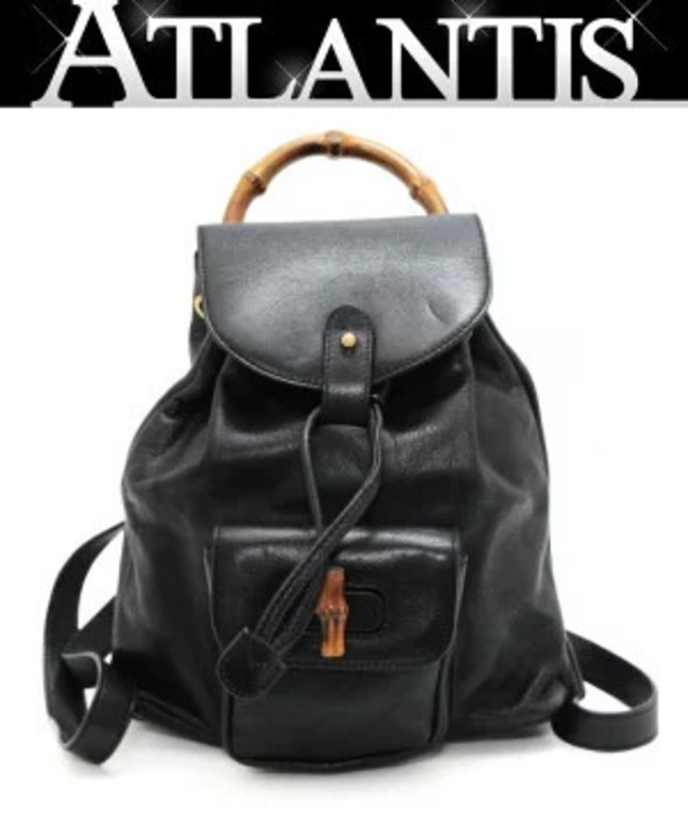 Gucci Bamboo Backpack Rucksack Daybag Leather Black